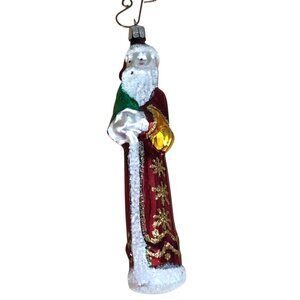 Vintage Glass Father Santa Figural Holiday Glass Christmas Ornament 6-1/2" Tall